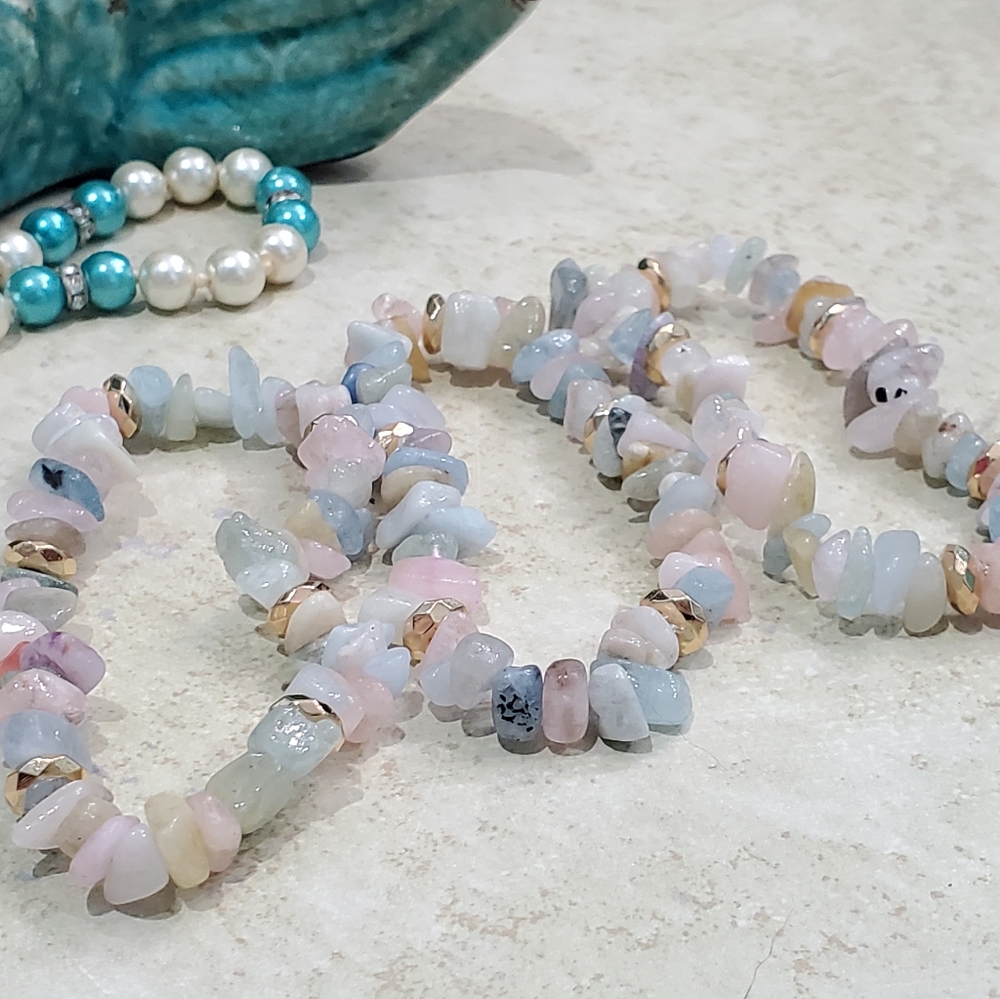 Genuine Morganite Beryl & Hematite Stone Bracelet - Picture 8 of 12